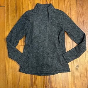 Gray Herringbone Long Sleeve Activewear Top